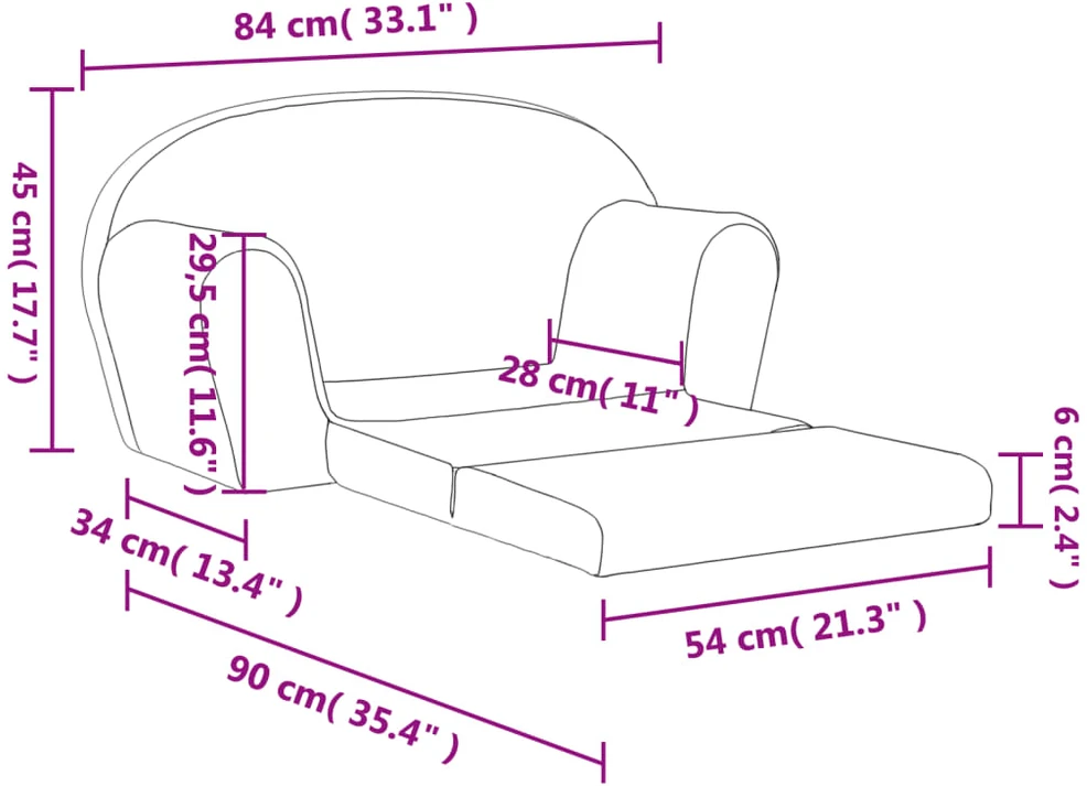 Vaikiška dvivietė sofa-lova, antracito, minkštas pliušas