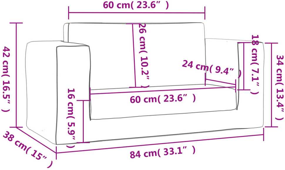 Vaikiška dvivietė sofa-lova, antracito, minkštas pliušas