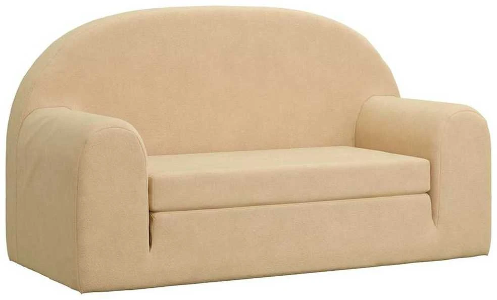 Vaikiška dvivietė sofa-lova, kreminės spalvos, minkštas pliušas