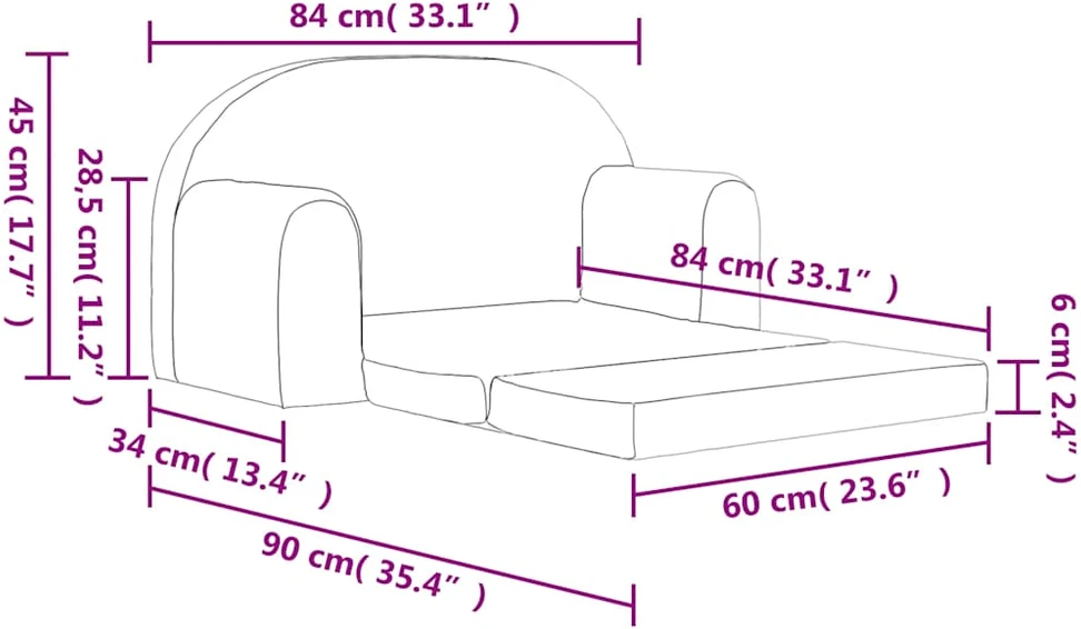 Vaikiška dvivietė sofa-lova, kreminės spalvos, minkštas pliušas