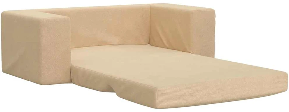 Vaikiška dvivietė sofa-lova, kreminės spalvos, minkštas pliušas