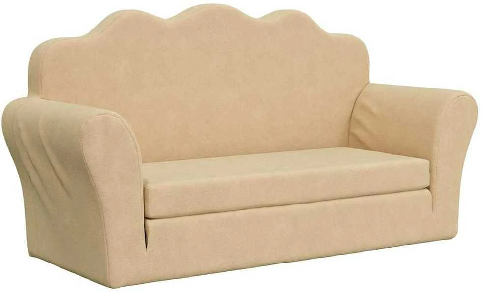 Vaikiška dvivietė sofa-lova, kreminės spalvos, minkštas pliušas
