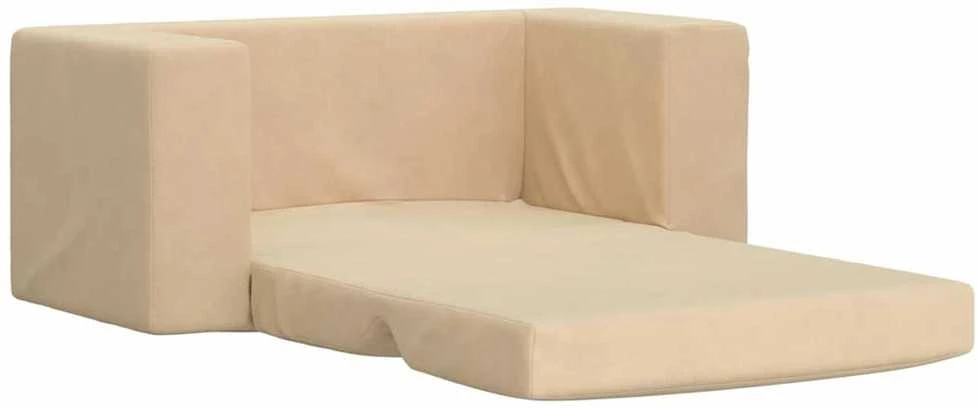 Vaikiška dvivietė sofa-lova, kreminės spalvos, minkštas pliušas