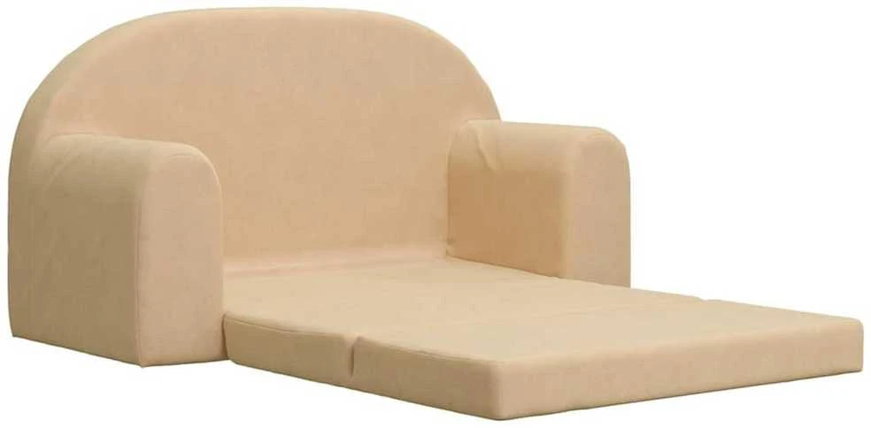 Vaikiška dvivietė sofa-lova, kreminės spalvos, minkštas pliušas