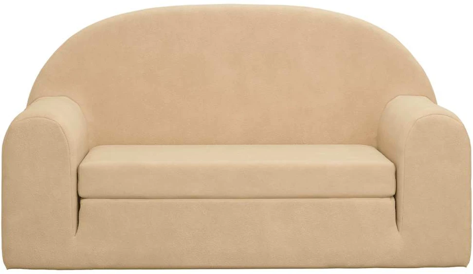 Vaikiška dvivietė sofa-lova, kreminės spalvos, minkštas pliušas