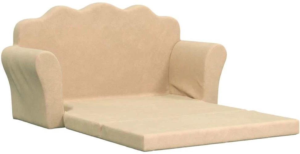 Vaikiška dvivietė sofa-lova, kreminės spalvos, minkštas pliušas