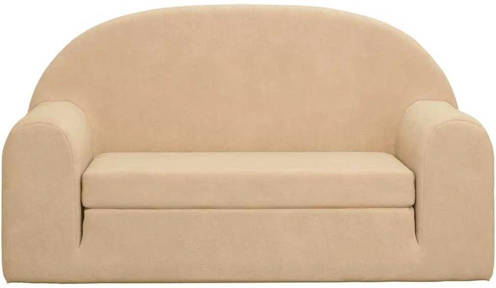 Vaikiška dvivietė sofa-lova, kreminės spalvos, minkštas pliušas