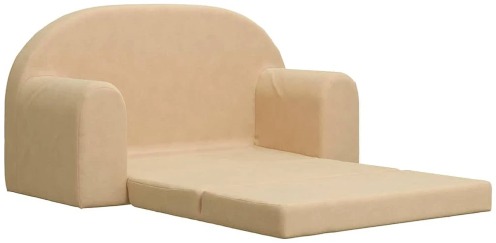 Vaikiška dvivietė sofa-lova, kreminės spalvos, minkštas pliušas