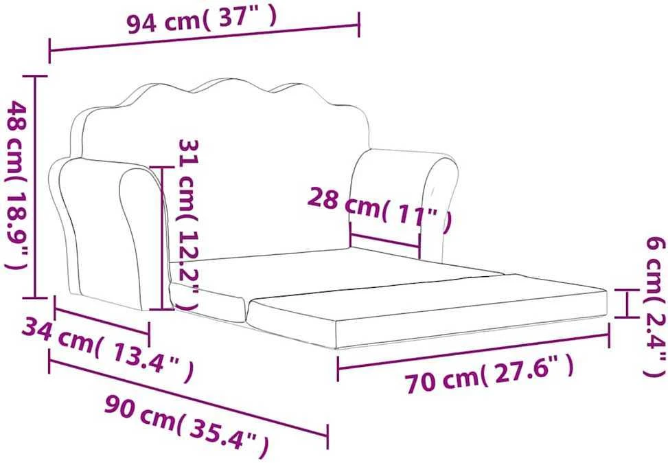 Vaikiška dvivietė sofa-lova, kreminės spalvos, minkštas pliušas