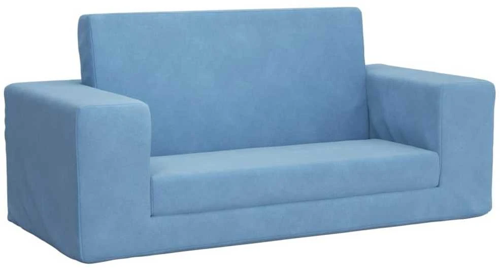 Vaikiška dvivietė sofa-lova, mėlynos spalvos, minkštas pliušas