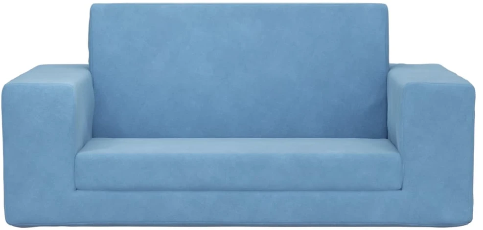 Vaikiška dvivietė sofa-lova, mėlynos spalvos, minkštas pliušas
