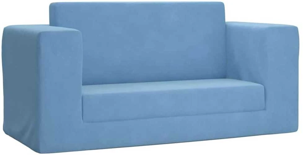 Vaikiška dvivietė sofa-lova, mėlynos spalvos, minkštas pliušas