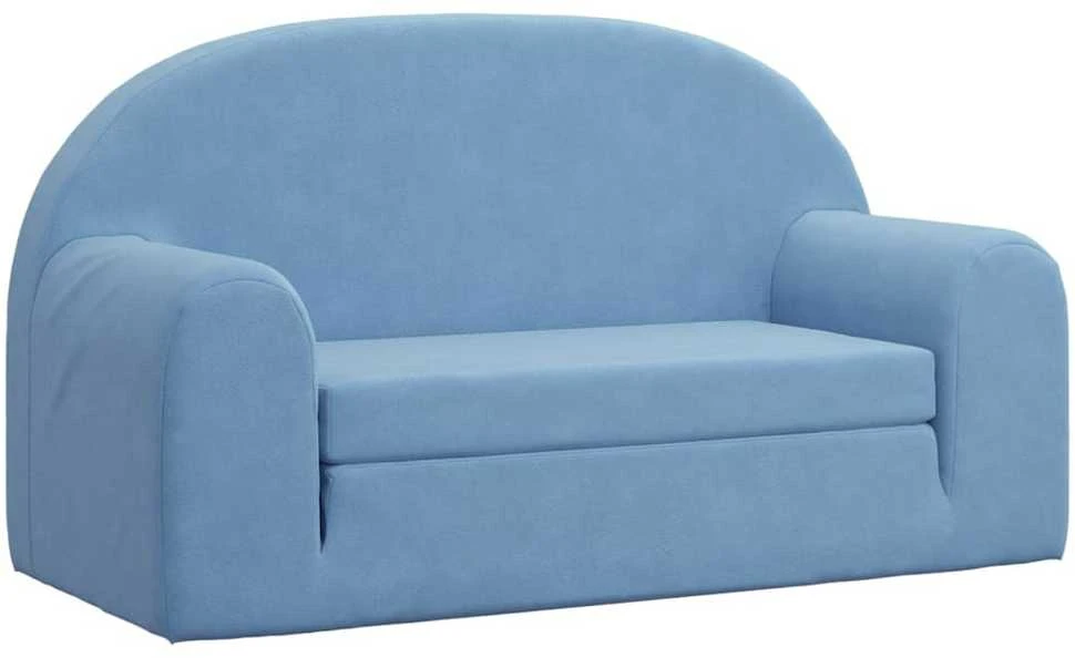 Vaikiška dvivietė sofa-lova, mėlynos spalvos, minkštas pliušas
