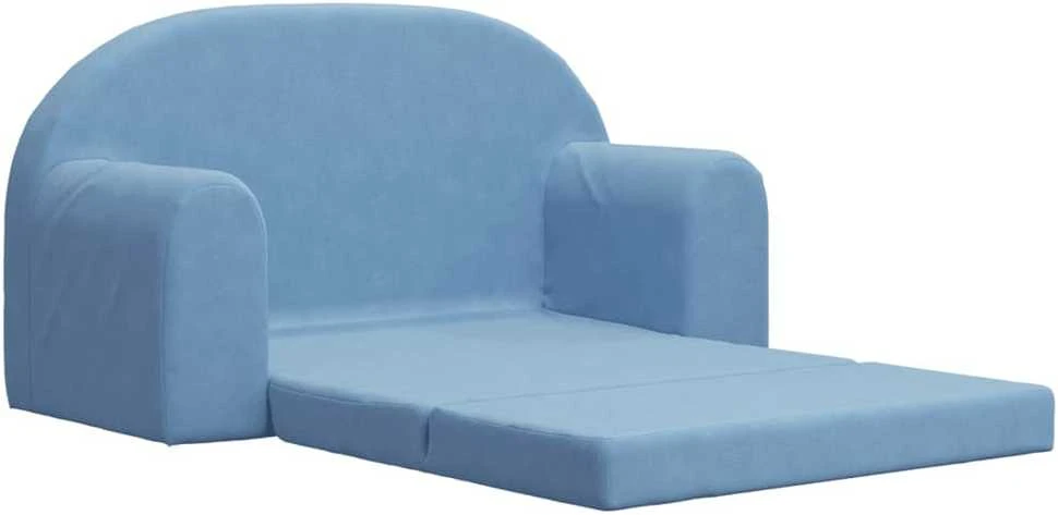 Vaikiška dvivietė sofa-lova, mėlynos spalvos, minkštas pliušas