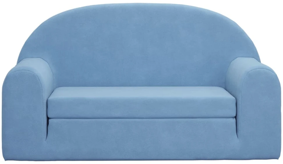 Vaikiška dvivietė sofa-lova, mėlynos spalvos, minkštas pliušas