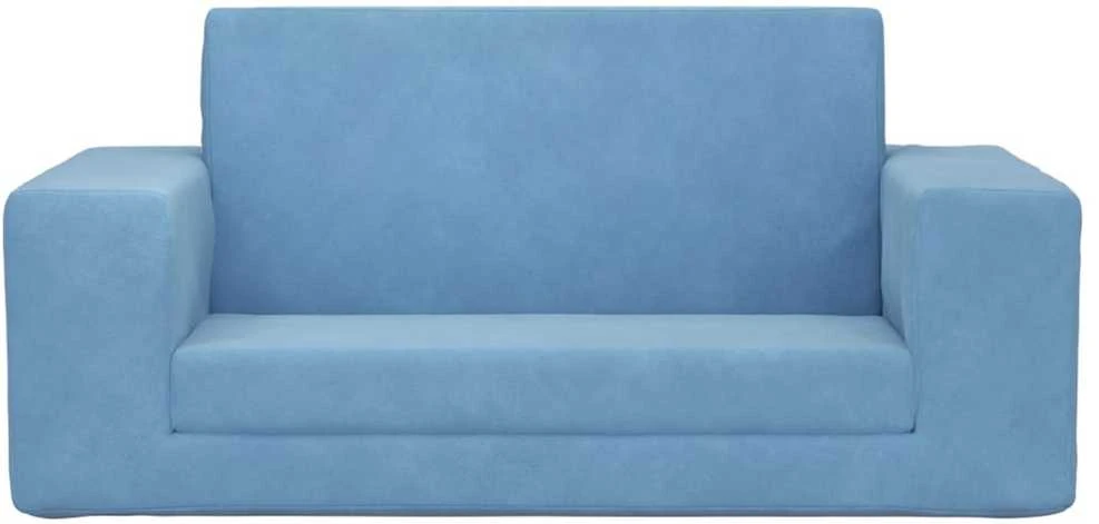 Vaikiška dvivietė sofa-lova, mėlynos spalvos, minkštas pliušas