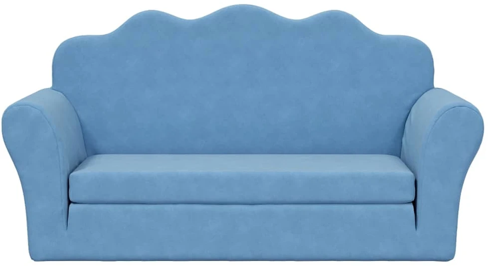 Vaikiška dvivietė sofa-lova, mėlynos spalvos, minkštas pliušas