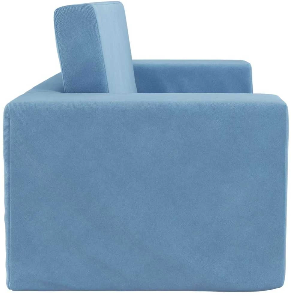 Vaikiška dvivietė sofa-lova, mėlynos spalvos, minkštas pliušas