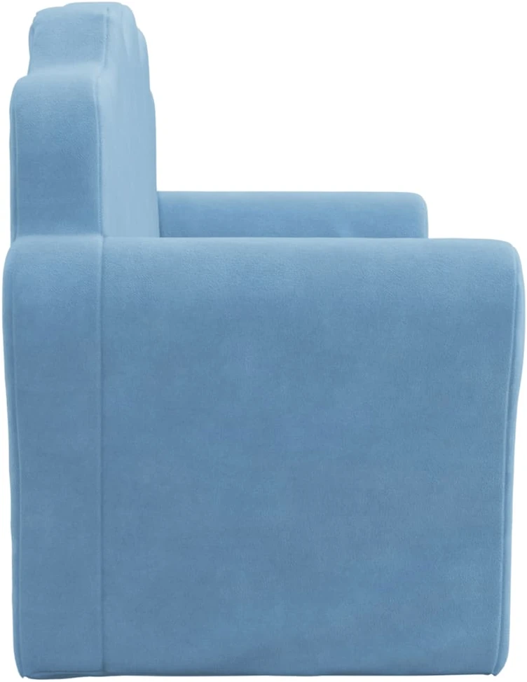 Vaikiška dvivietė sofa-lova, mėlynos spalvos, minkštas pliušas