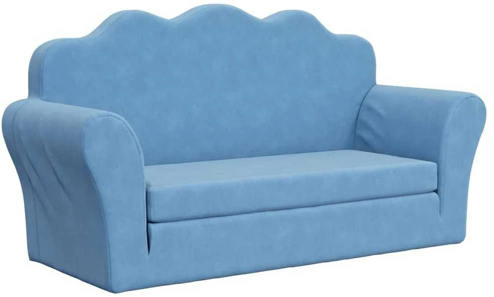 Vaikiška dvivietė sofa-lova, mėlynos spalvos, minkštas pliušas