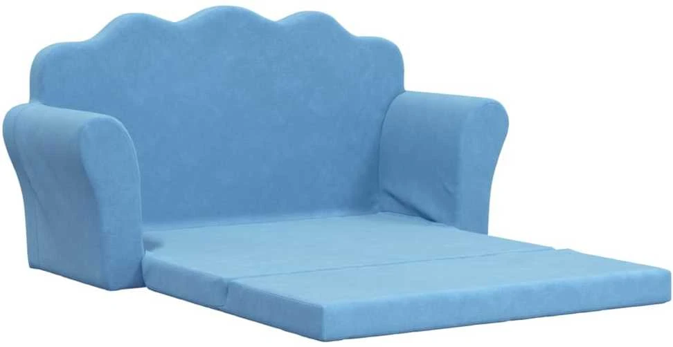 Vaikiška dvivietė sofa-lova, mėlynos spalvos, minkštas pliušas