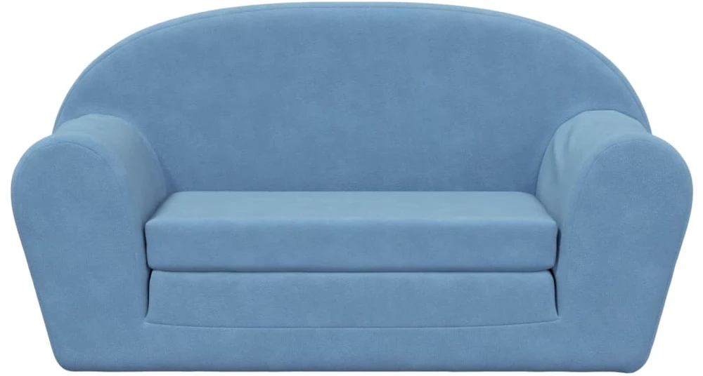 Vaikiška dvivietė sofa-lova, mėlynos spalvos, minkštas pliušas