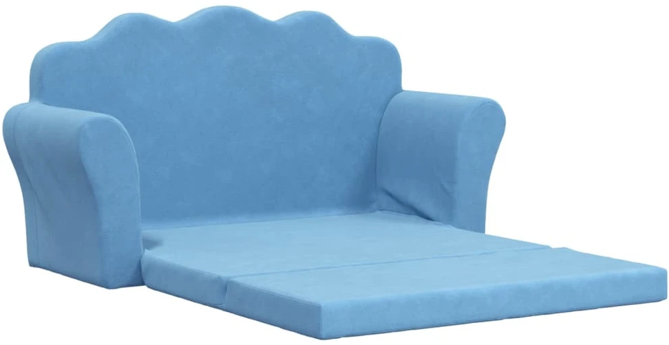 Vaikiška dvivietė sofa-lova, mėlynos spalvos, minkštas pliušas