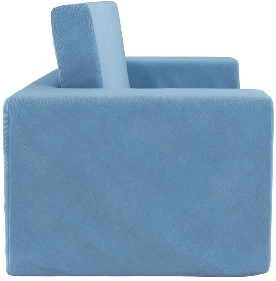 Vaikiška dvivietė sofa-lova, mėlynos spalvos, minkštas pliušas