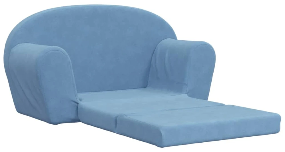 Vaikiška dvivietė sofa-lova, mėlynos spalvos, minkštas pliušas