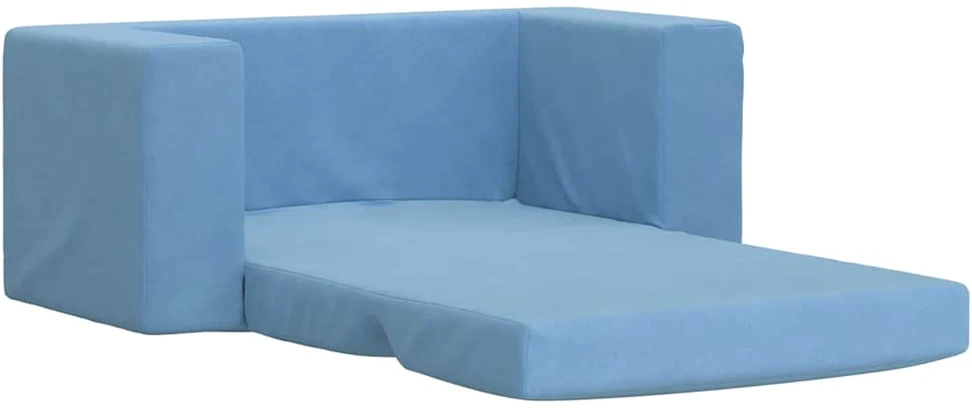Vaikiška dvivietė sofa-lova, mėlynos spalvos, minkštas pliušas