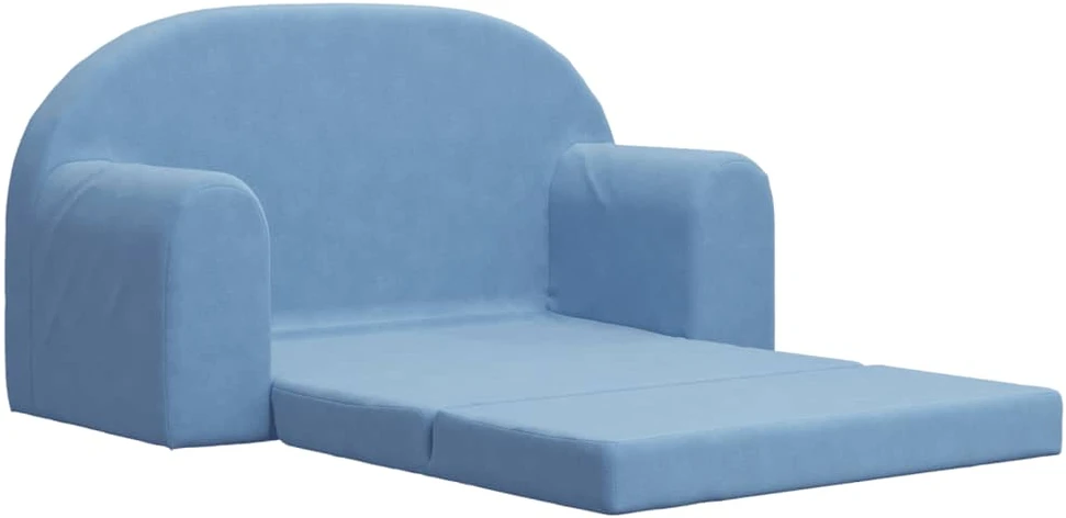Vaikiška dvivietė sofa-lova, mėlynos spalvos, minkštas pliušas