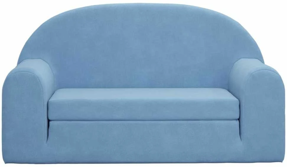 Vaikiška dvivietė sofa-lova, mėlynos spalvos, minkštas pliušas