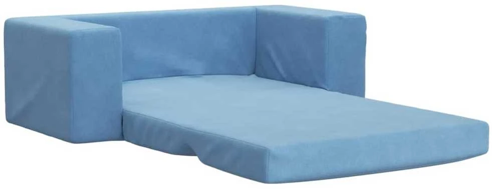 Vaikiška dvivietė sofa-lova, mėlynos spalvos, minkštas pliušas