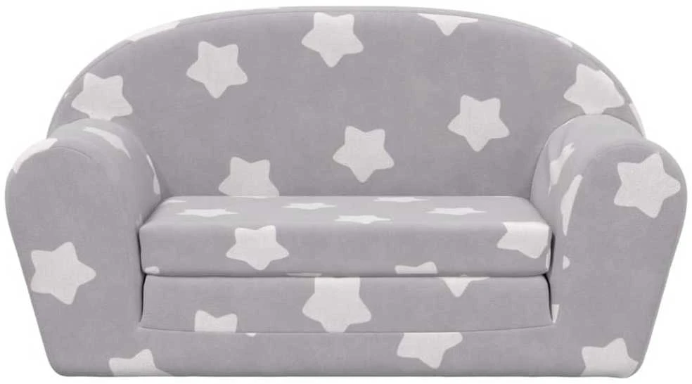 Vaikiška dvivietė sofa-lova, pilka, pliušas, su žvaigždėmis