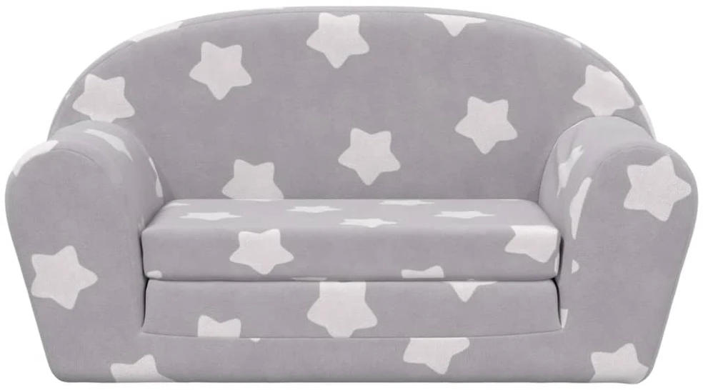 Vaikiška dvivietė sofa-lova, pilka, pliušas, su žvaigždėmis