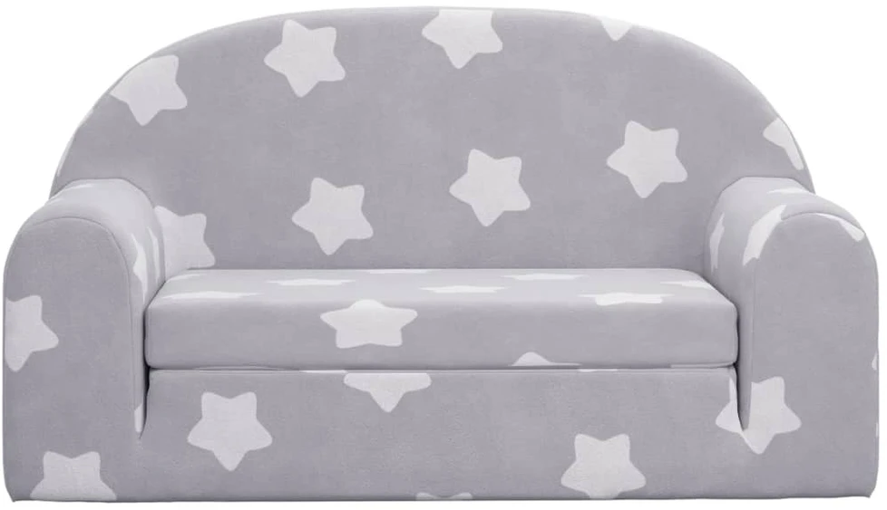 Vaikiška dvivietė sofa-lova, pilka, pliušas, su žvaigždėmis