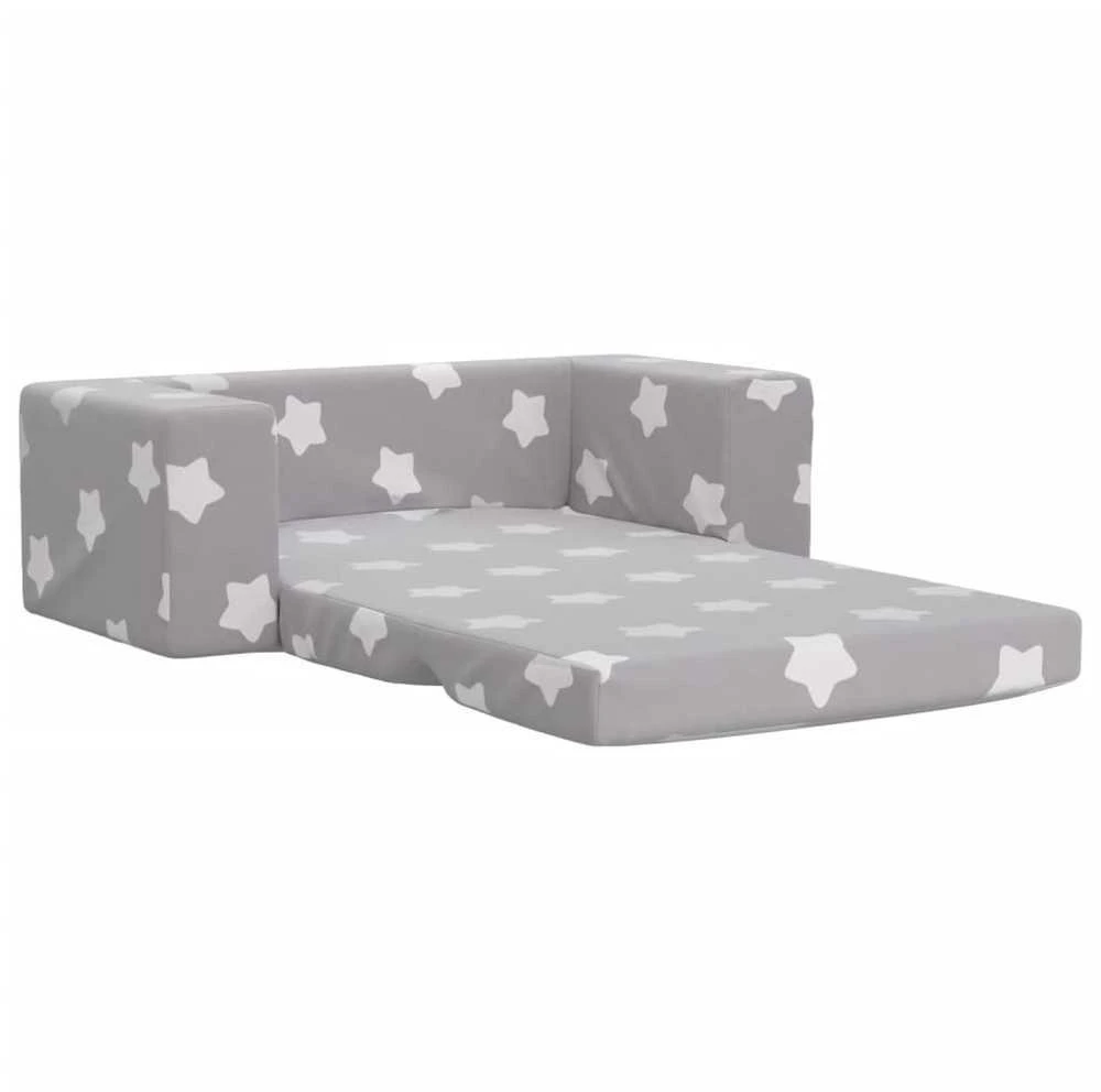 Vaikiška dvivietė sofa-lova, pilka, pliušas, su žvaigždėmis
