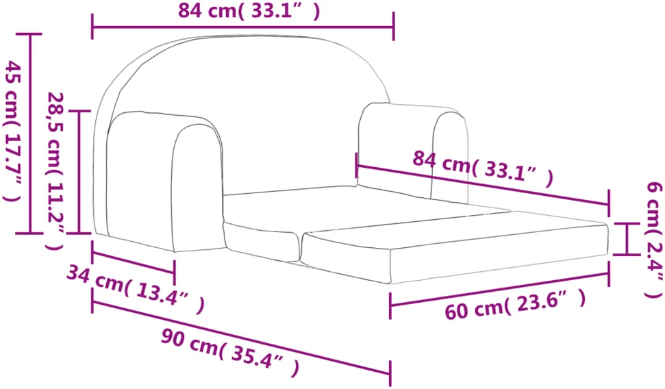 Vaikiška dvivietė sofa-lova, pilka, pliušas, su žvaigždėmis
