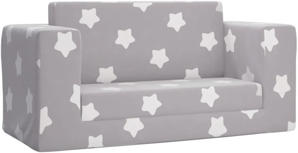 Vaikiška dvivietė sofa-lova, pilka, pliušas, su žvaigždėmis