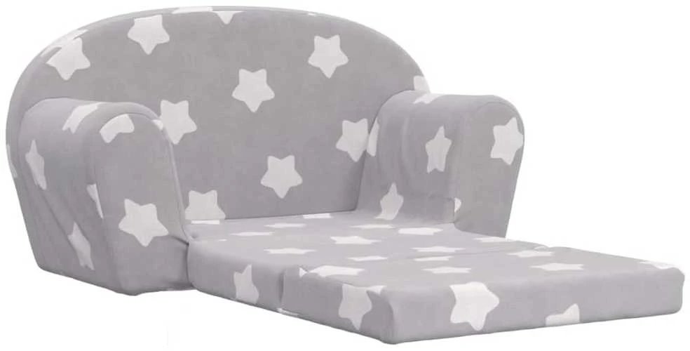 Vaikiška dvivietė sofa-lova, pilka, pliušas, su žvaigždėmis