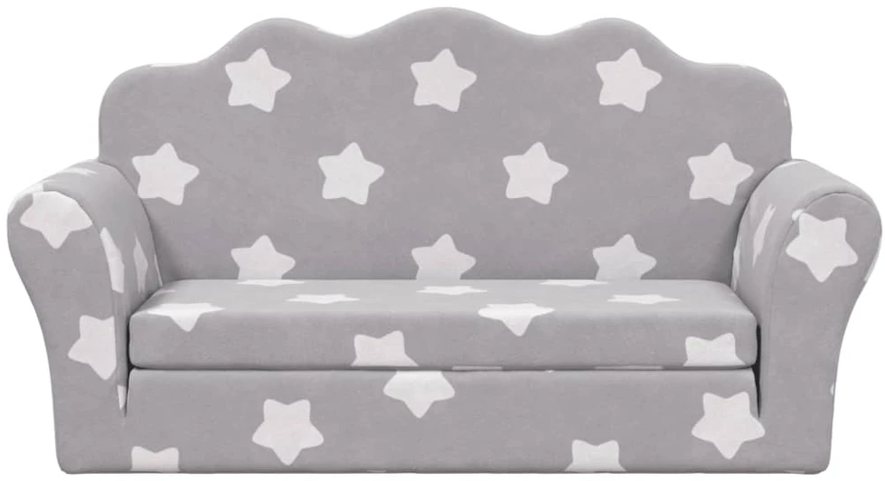 Vaikiška dvivietė sofa-lova, pilka, pliušas, su žvaigždėmis