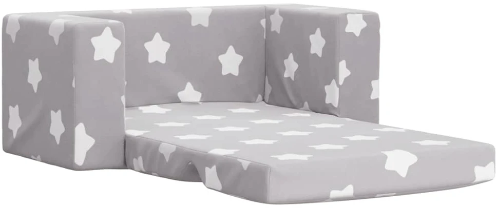 Vaikiška dvivietė sofa-lova, pilka, pliušas, su žvaigždėmis