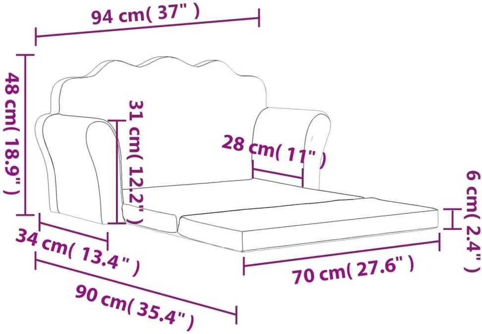 Vaikiška dvivietė sofa-lova, pilka, pliušas, su žvaigždėmis