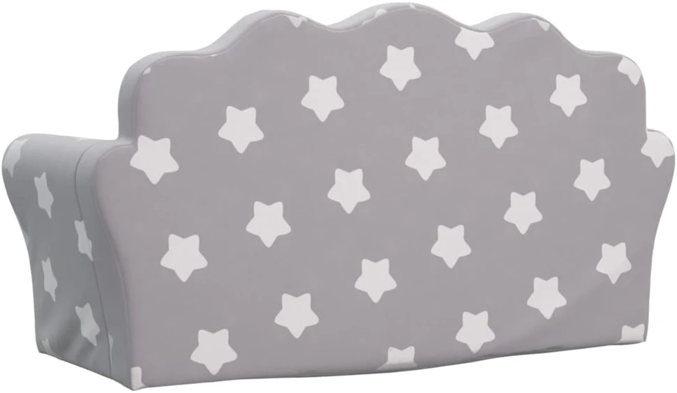 Vaikiška dvivietė sofa-lova, pilka, pliušas, su žvaigždėmis