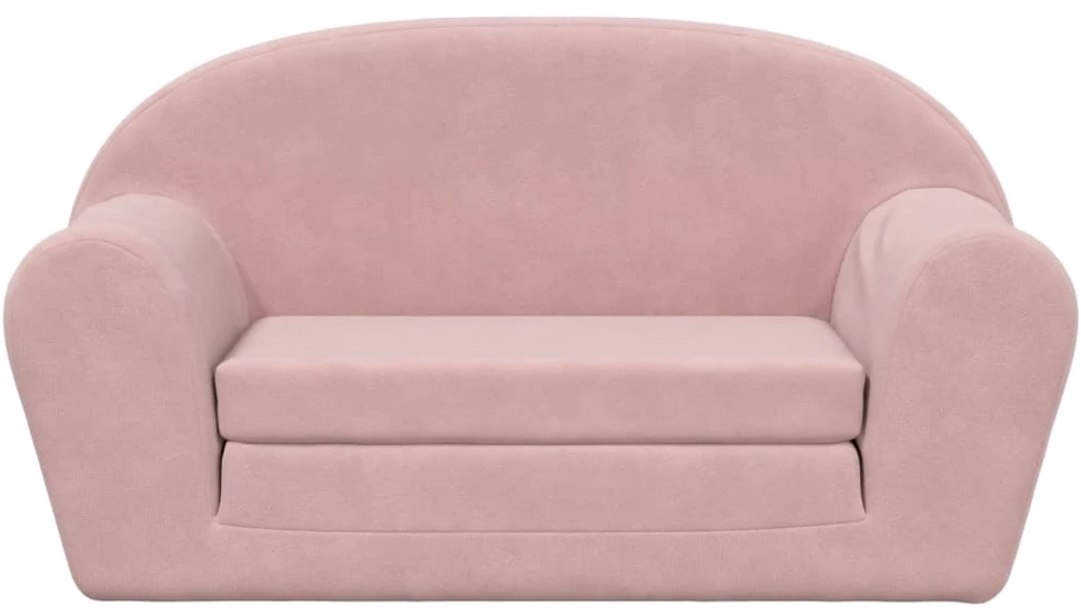 Vaikiška dvivietė sofa-lova, rožinės spalvos, minkštas pliušas