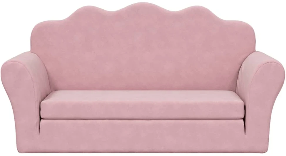 Vaikiška dvivietė sofa-lova, rožinės spalvos, minkštas pliušas