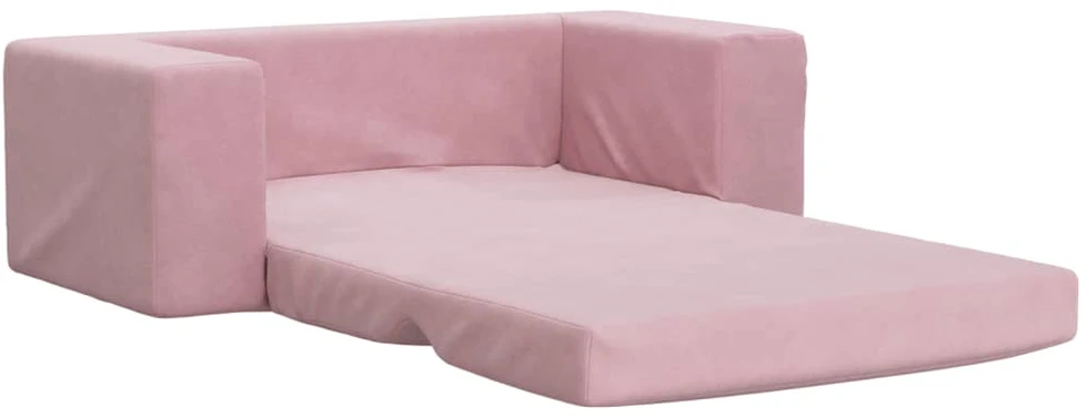 Vaikiška dvivietė sofa-lova, rožinės spalvos, minkštas pliušas