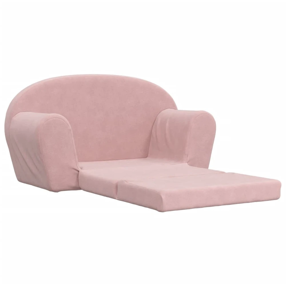 Vaikiška dvivietė sofa-lova, rožinės spalvos, minkštas pliušas