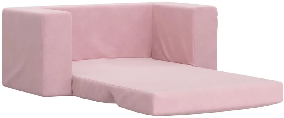 Vaikiška dvivietė sofa-lova, rožinės spalvos, minkštas pliušas