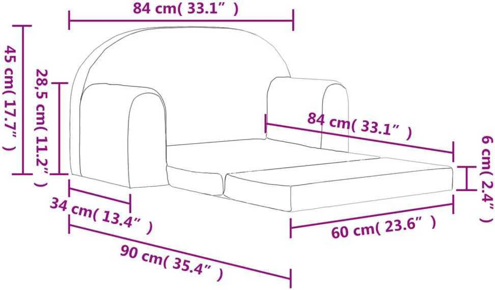 Vaikiška dvivietė sofa-lova, rožinės spalvos, minkštas pliušas